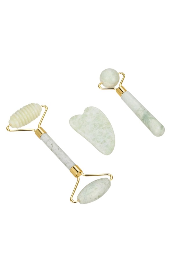 SHEONLY 3 Piece Portable Jade Facial Massage Set with Gua Sha & Jade Rollers