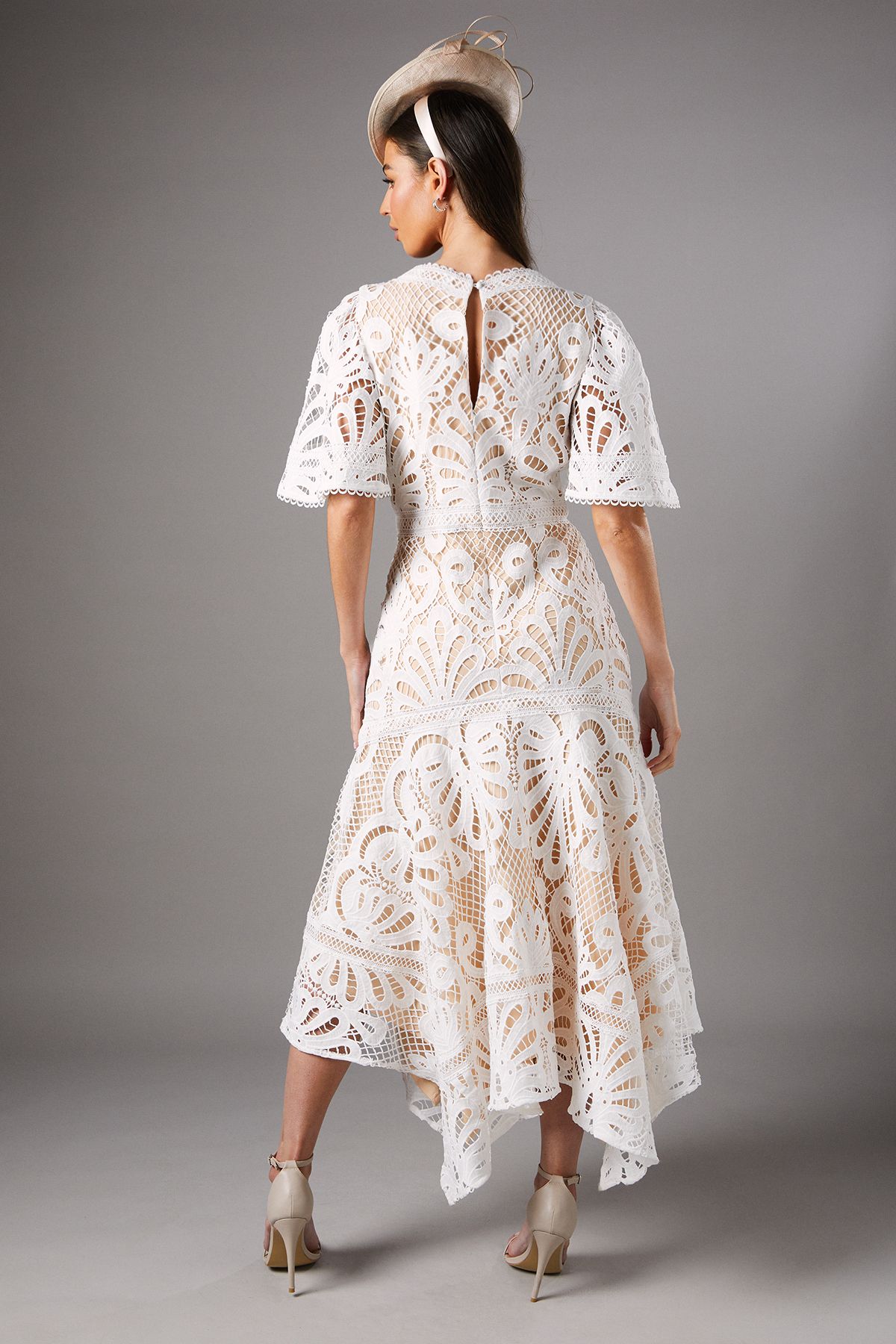 Coast Placement Lace Hanky Hem Dress Off White image 3