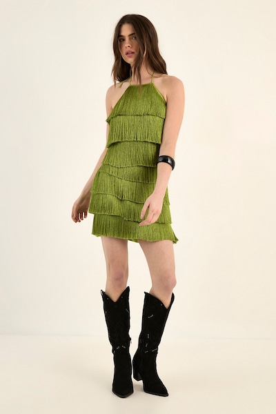 NastyGal Fringe Halter Neck Mini Dress Lime
