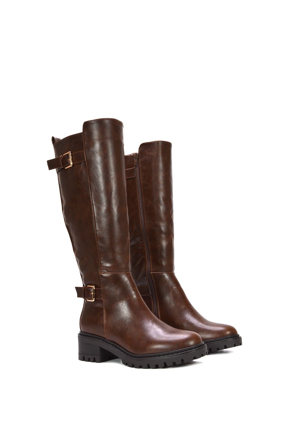 XY London 'Diana' Chunky Low Heel Knee High Biker Boots image 3