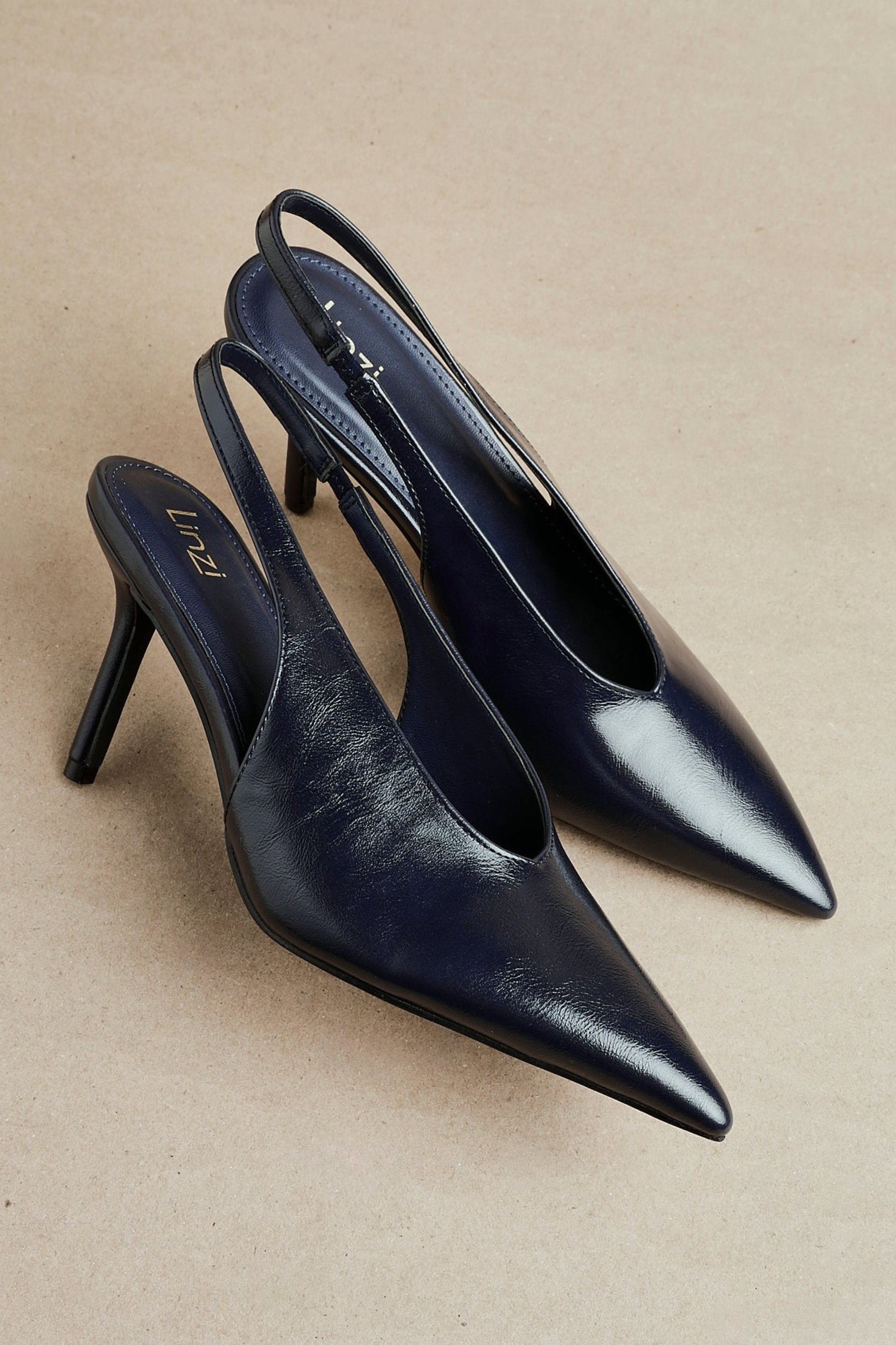 Linzi Evoke Navy Faux Leather Sling Back Court Heels image 2