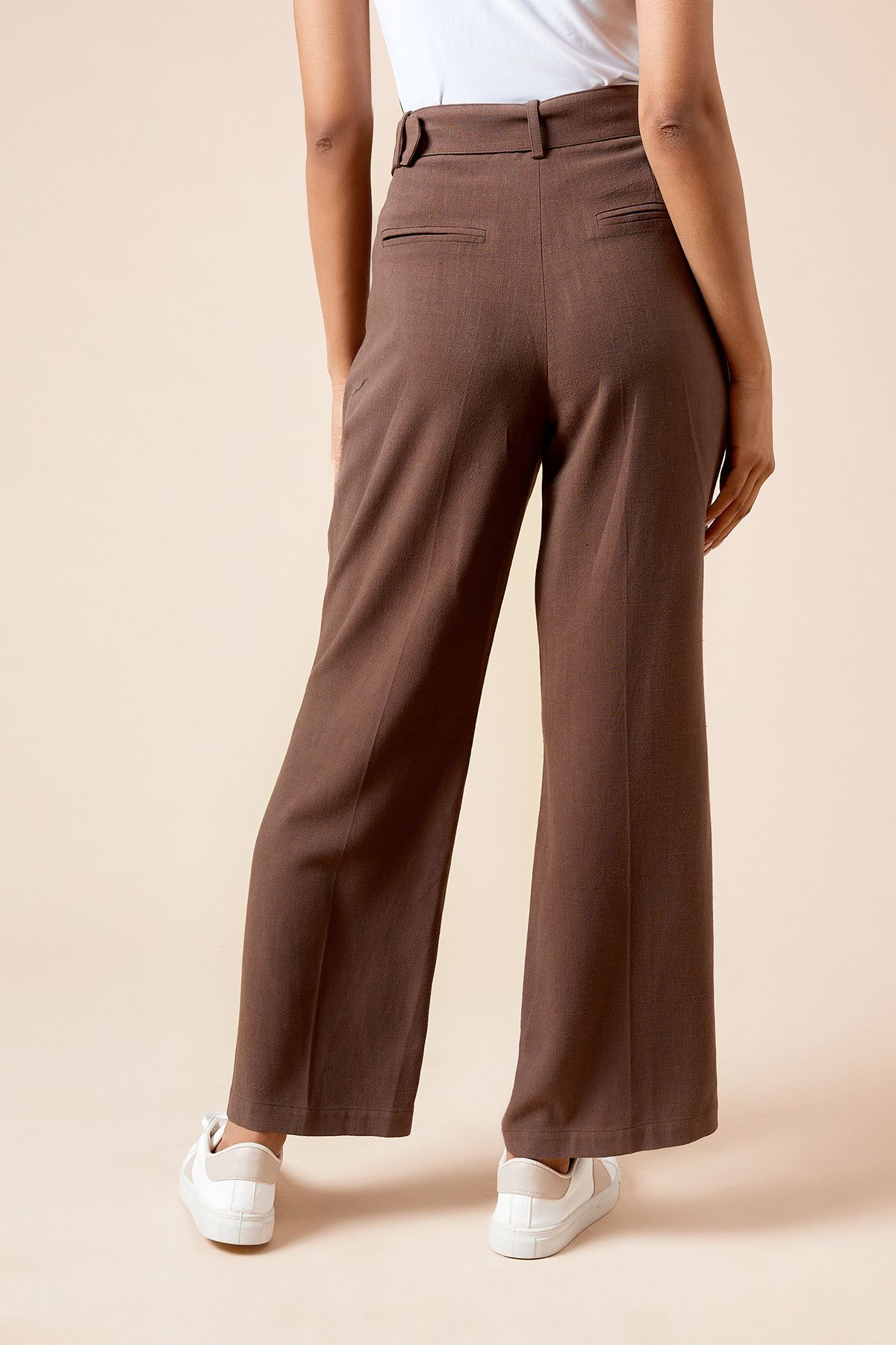 Dorothy Perkins Petite Belted Wide Leg Trouser Chocolate image 3
