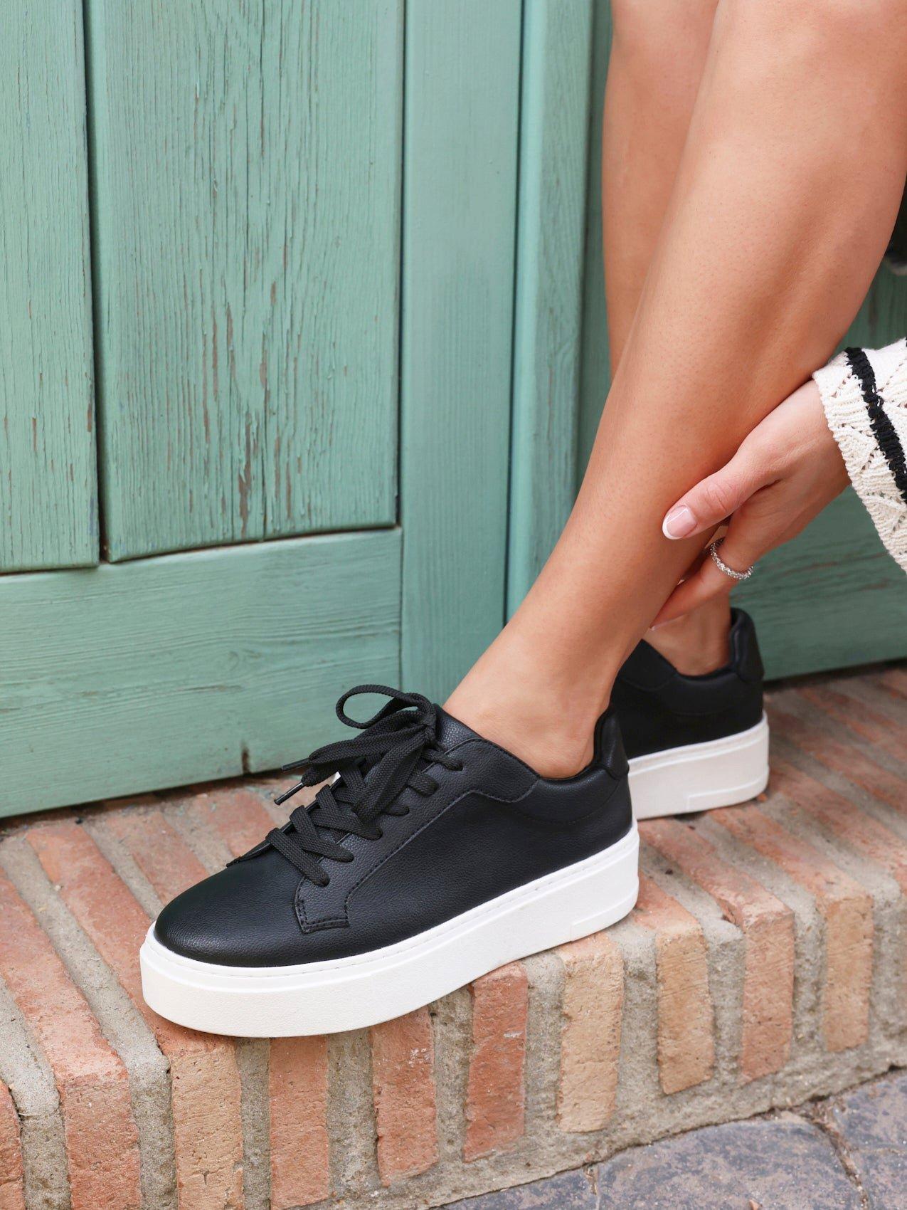 Linzi Jersey Black Faux Leather Lace Up Flatform Trainers image 2