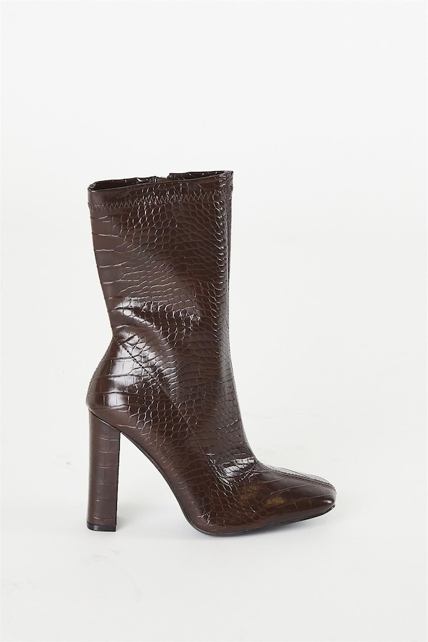 Shnoo Brown Croc High Heeled Boot