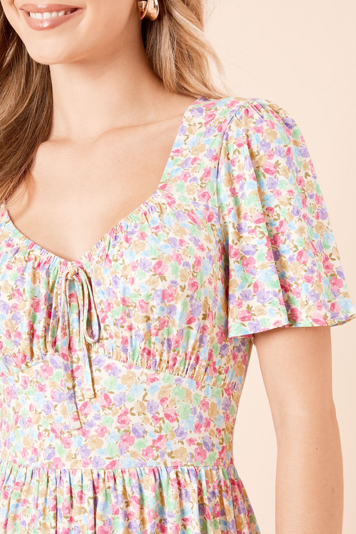 Dorothy Perkins Ditsy Tie Front Mini Dress Multi image 4