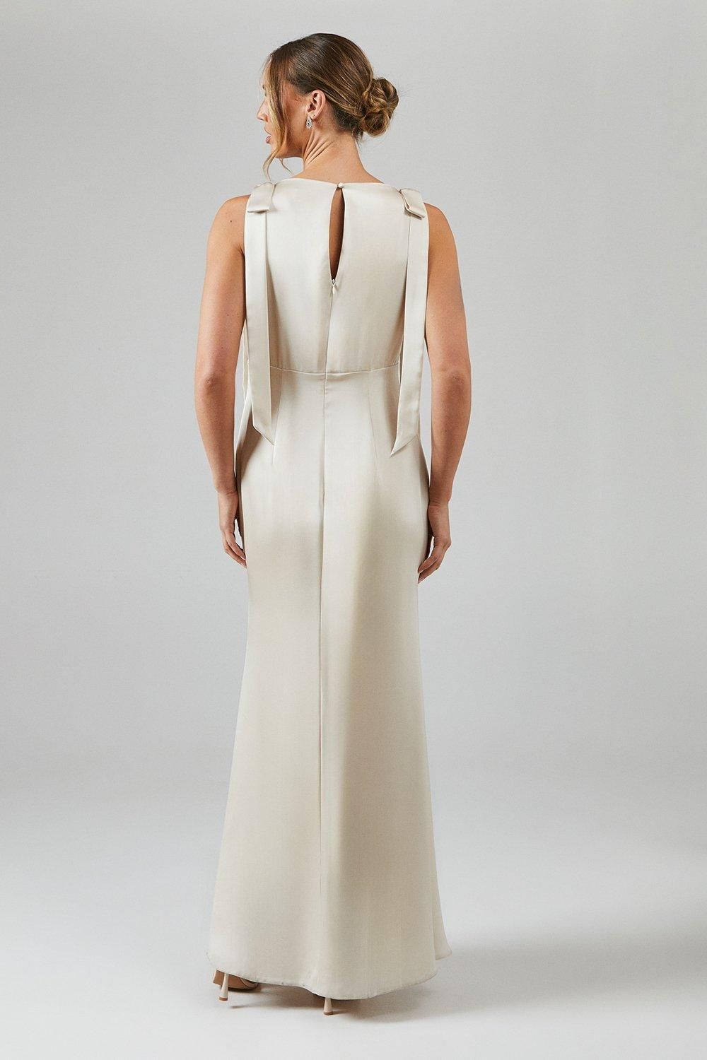 Coast Coast Honoured Sleeveless High Neck Tie Shoulder Satin Maxi Bridesmaid Dress Champagne image 3