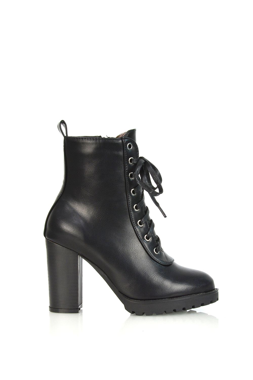 XY London 'Ariel' Lace up High Block Heel Zip-up Biker Ankle Boots