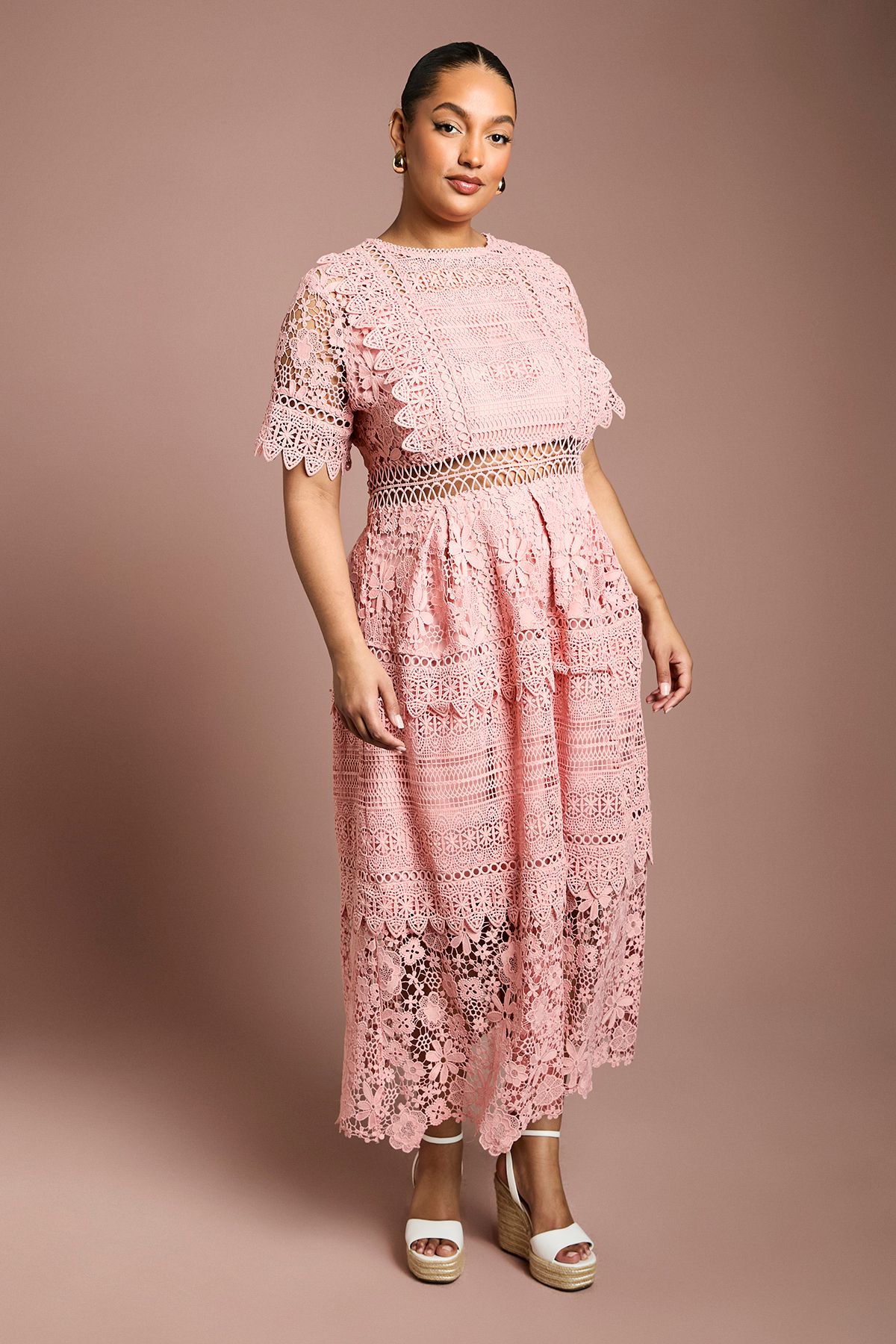 Coast Plus Short Sleeve Lace Midi Dress Blush image 1