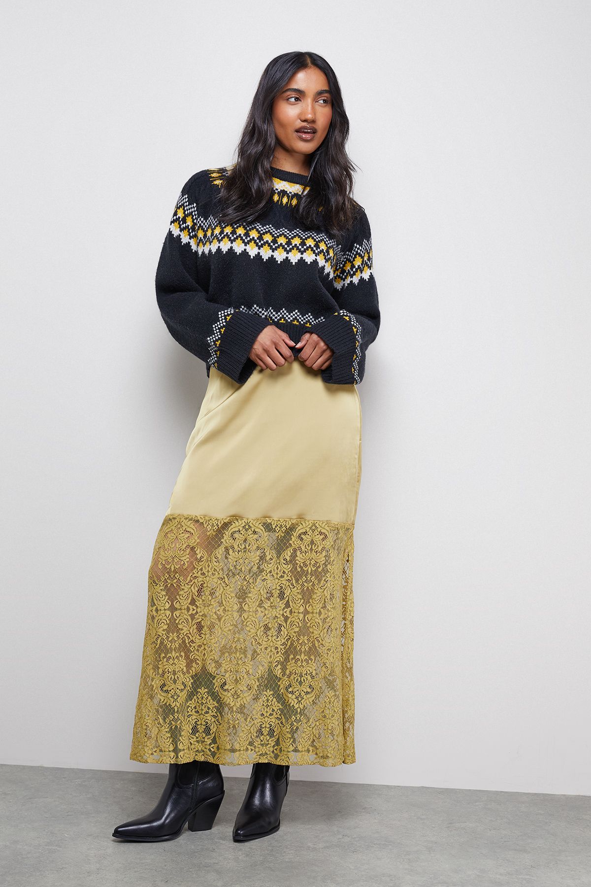 Warehouse Oversized Fairisle Jumper Black image 2