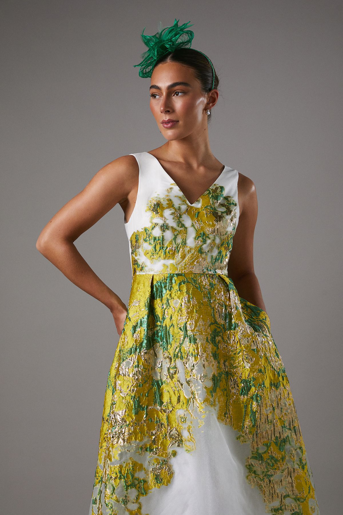 Coast V Neck Jacquard Midi Dress Lime image 2