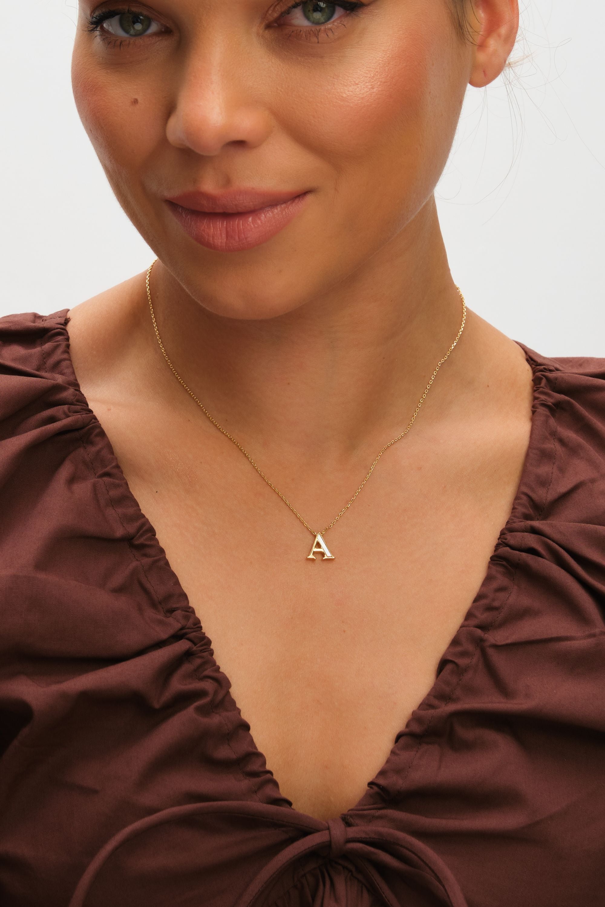 Inicio 14K Gold Plated and Mother of Pearl Initial Pendant - A - Gift Pouch image 2