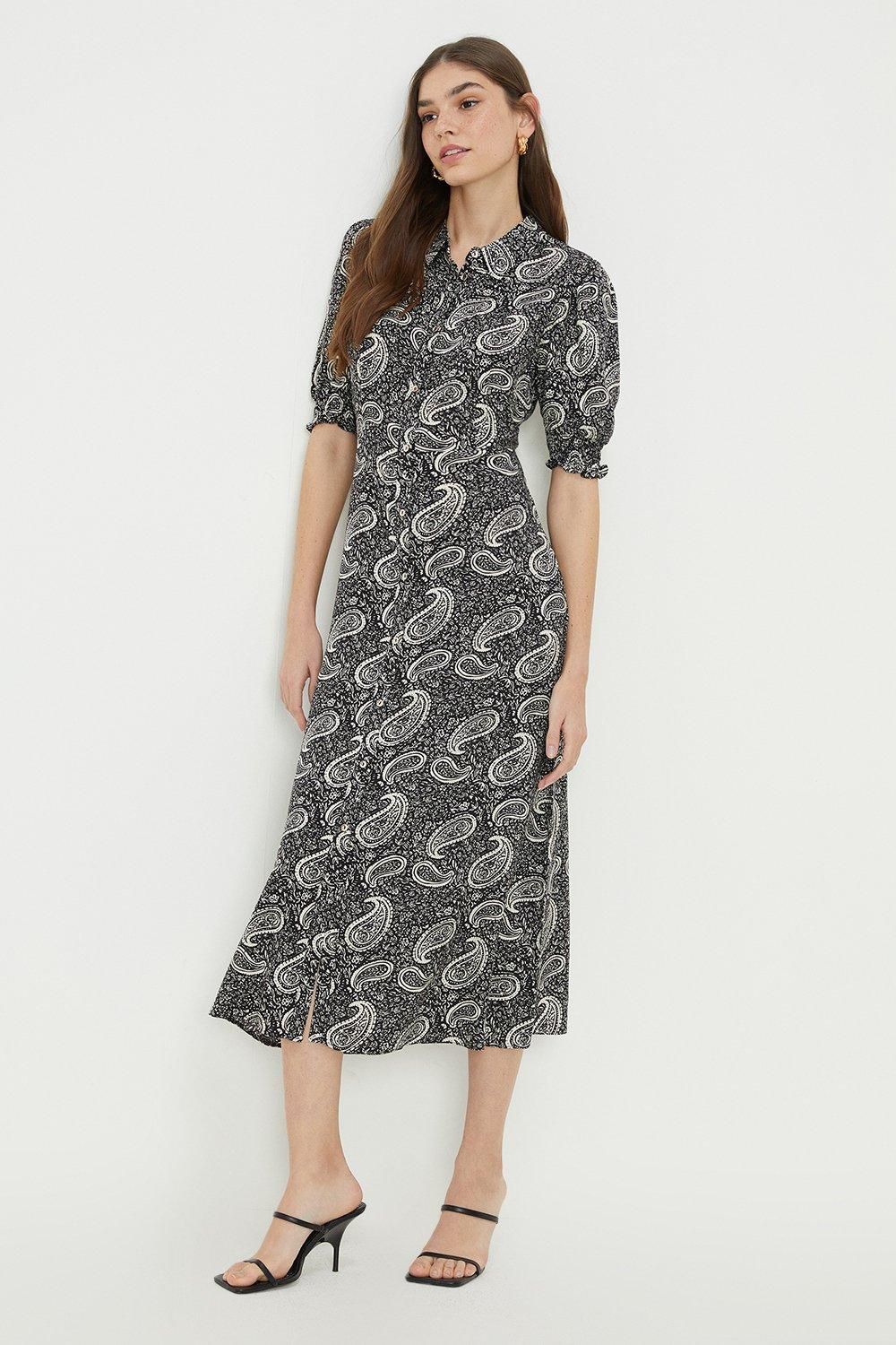 Dorothy Perkins Mono Paisley Print Midi Shirt Dress Mono image 2