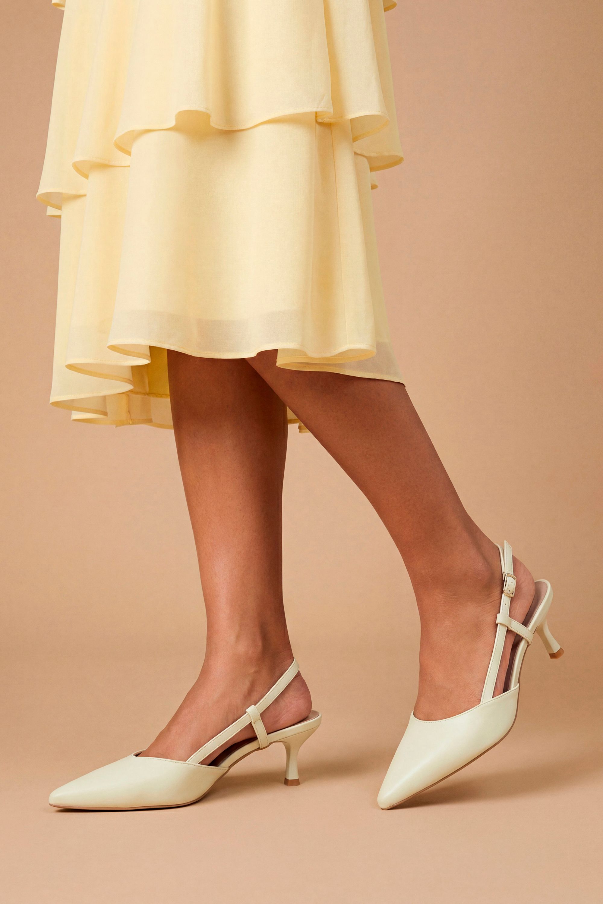 Dorothy Perkins Luneth Faux Leather Kitten Heel Slingback Court Shoes Yellow