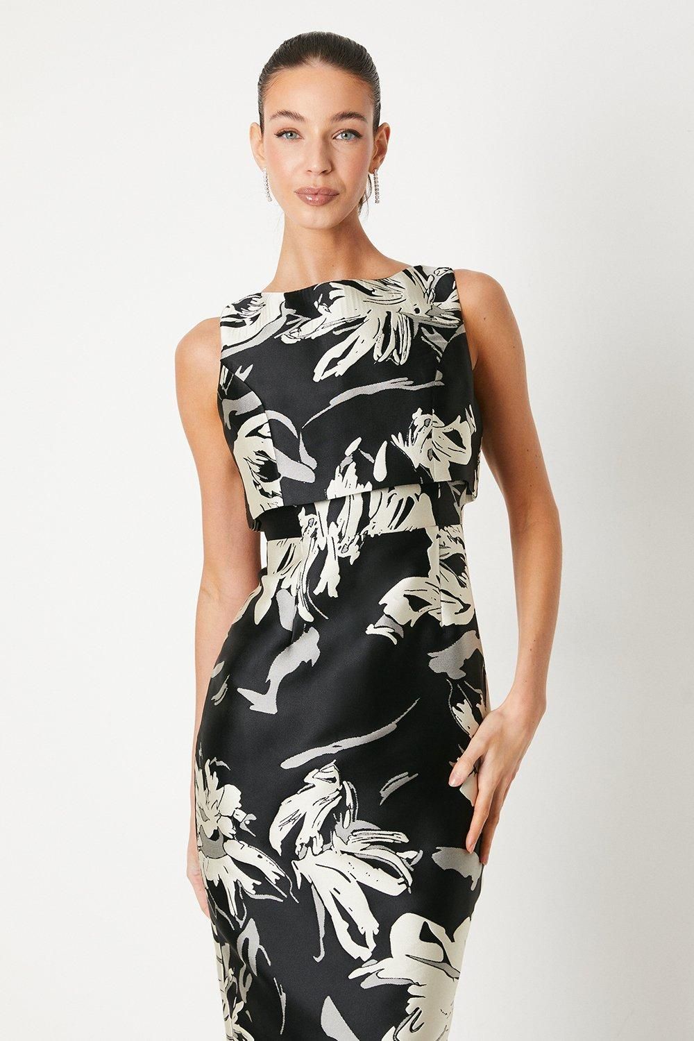 Coast Double Layer Jacquard Pencil Dress Black image 4