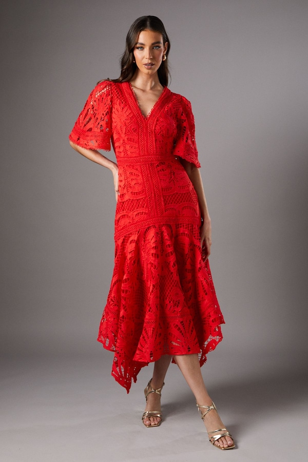 Coast Placement Lace Hanky Hem Dress Poppy