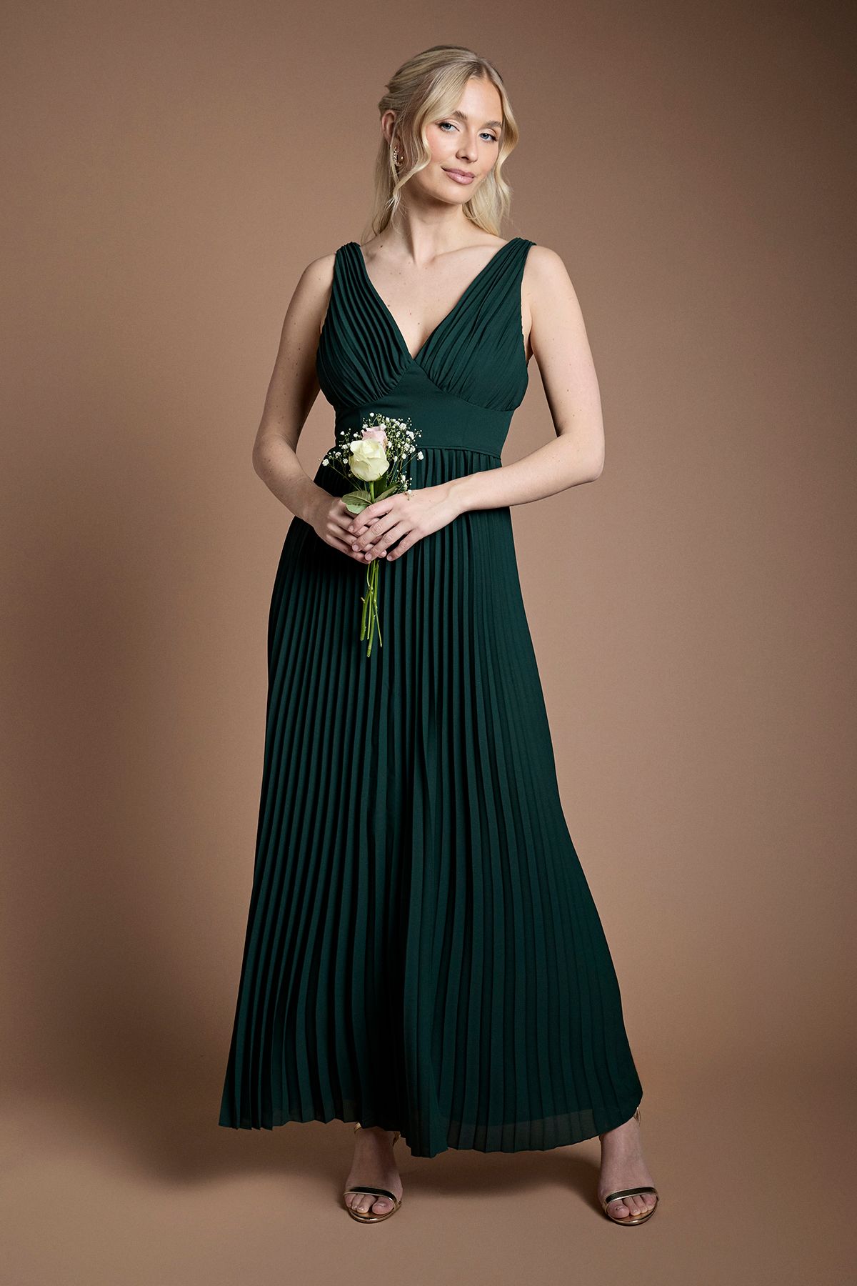Coast Pleated Plunge Neck Maxi Bridesmaid Dress Emerald