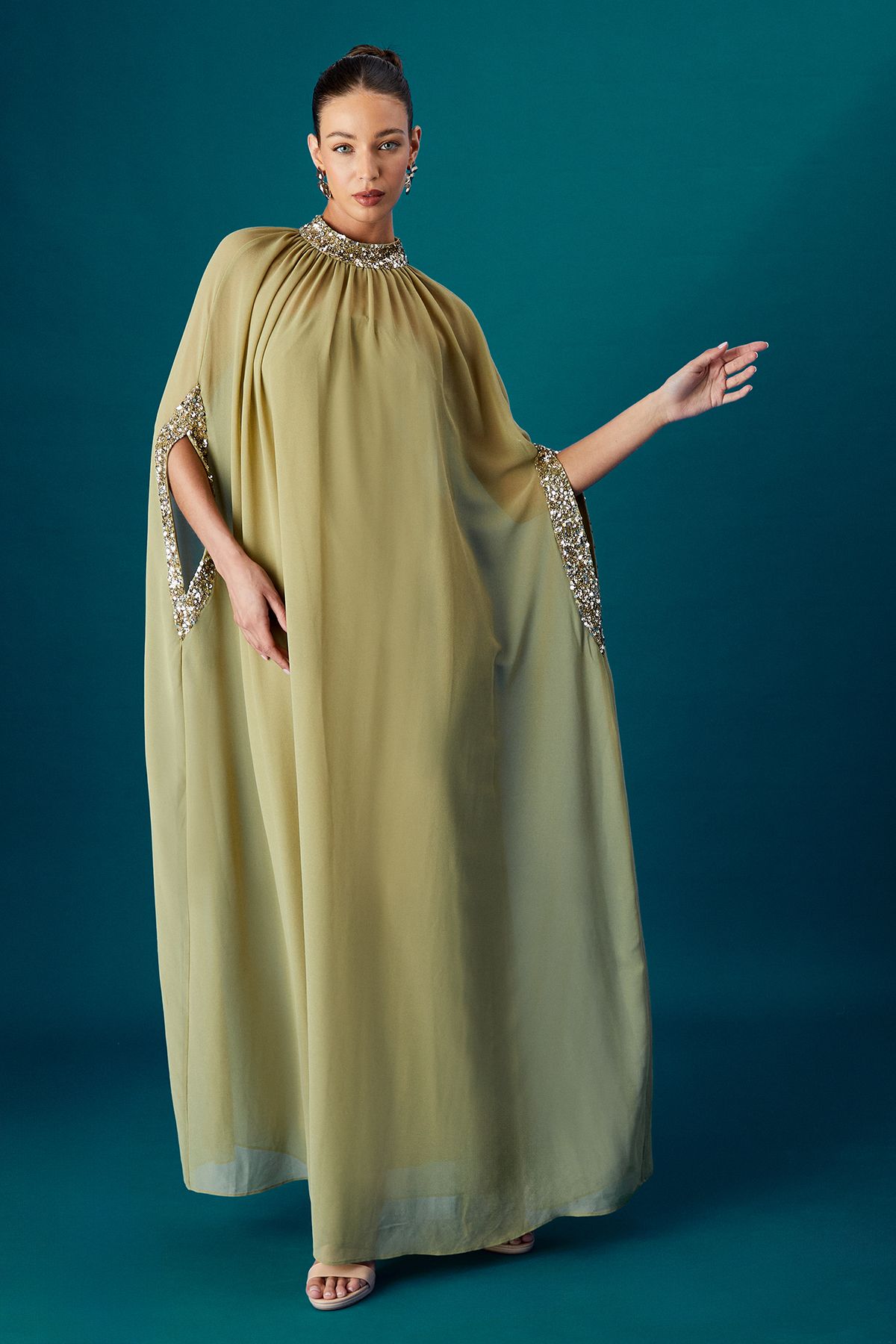 Coast Coast Muse Chiffon Cape Dress Chartreuse image 1