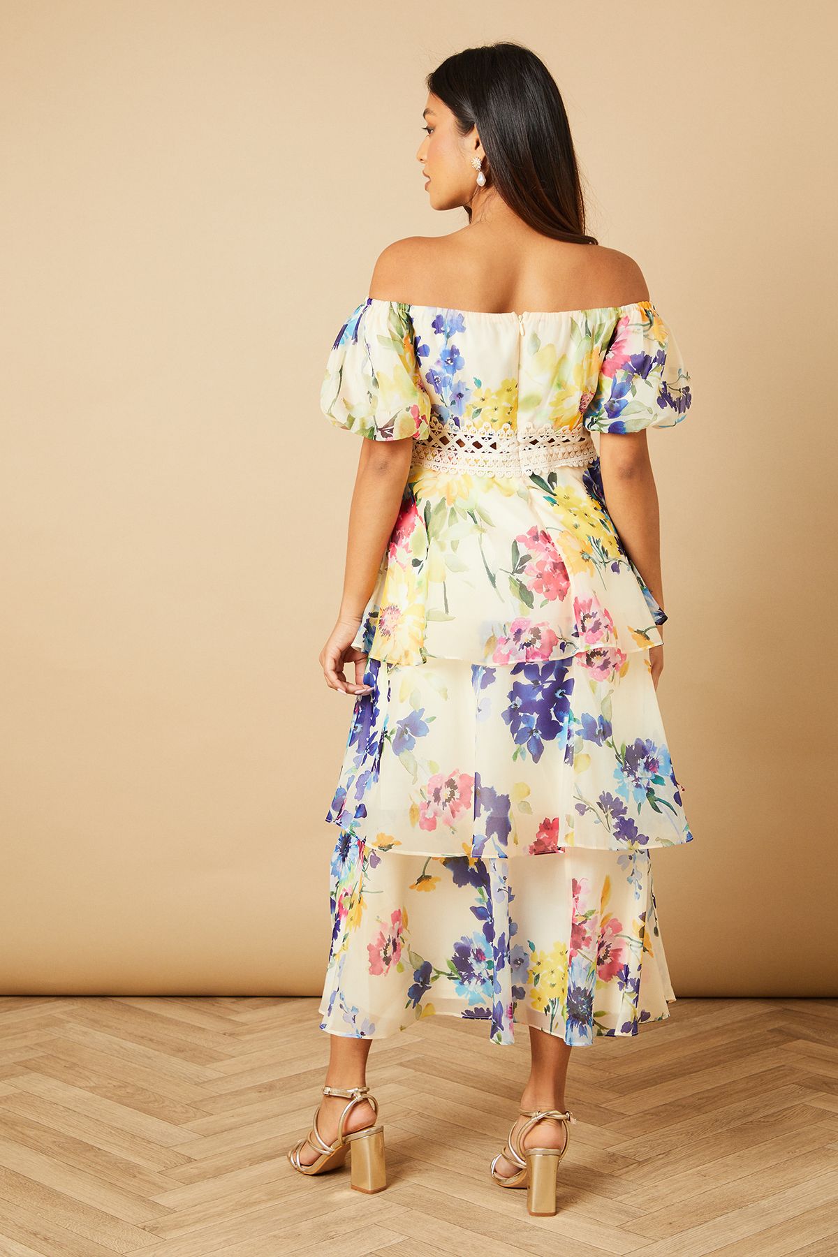 Oasis Petite Organza Floral Bardot Midaxi Dress Multi image 4