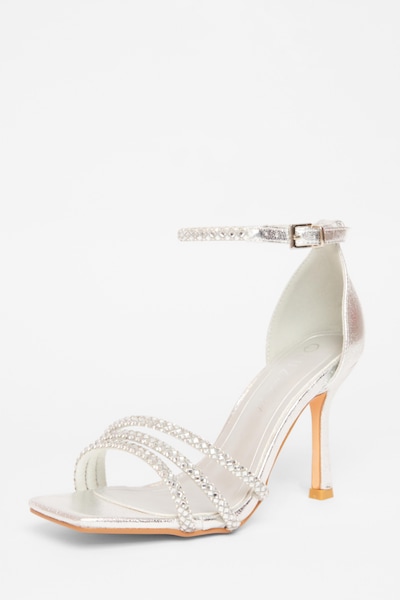 Quiz Silver Wide Fit Diamante Heels