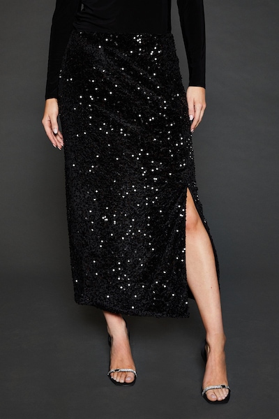 Dorothy Perkins Velvet Sequin Midi Skirt Black