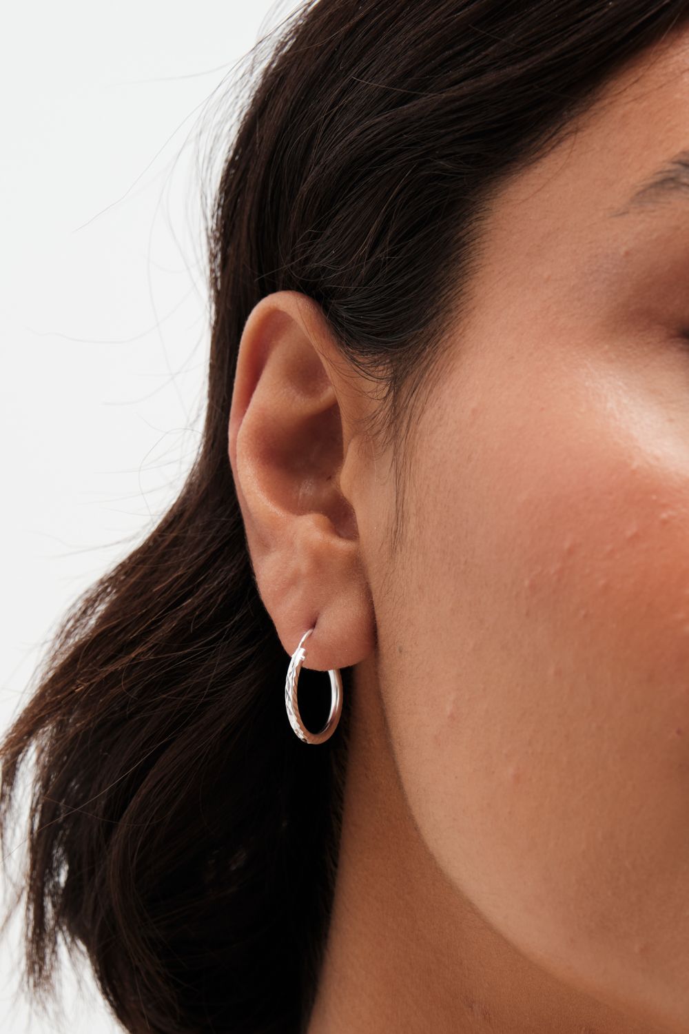 Simply Silver Simply Silver Sterling Silver 925 Textured Mini Sleeper Hoop Earrings image 3