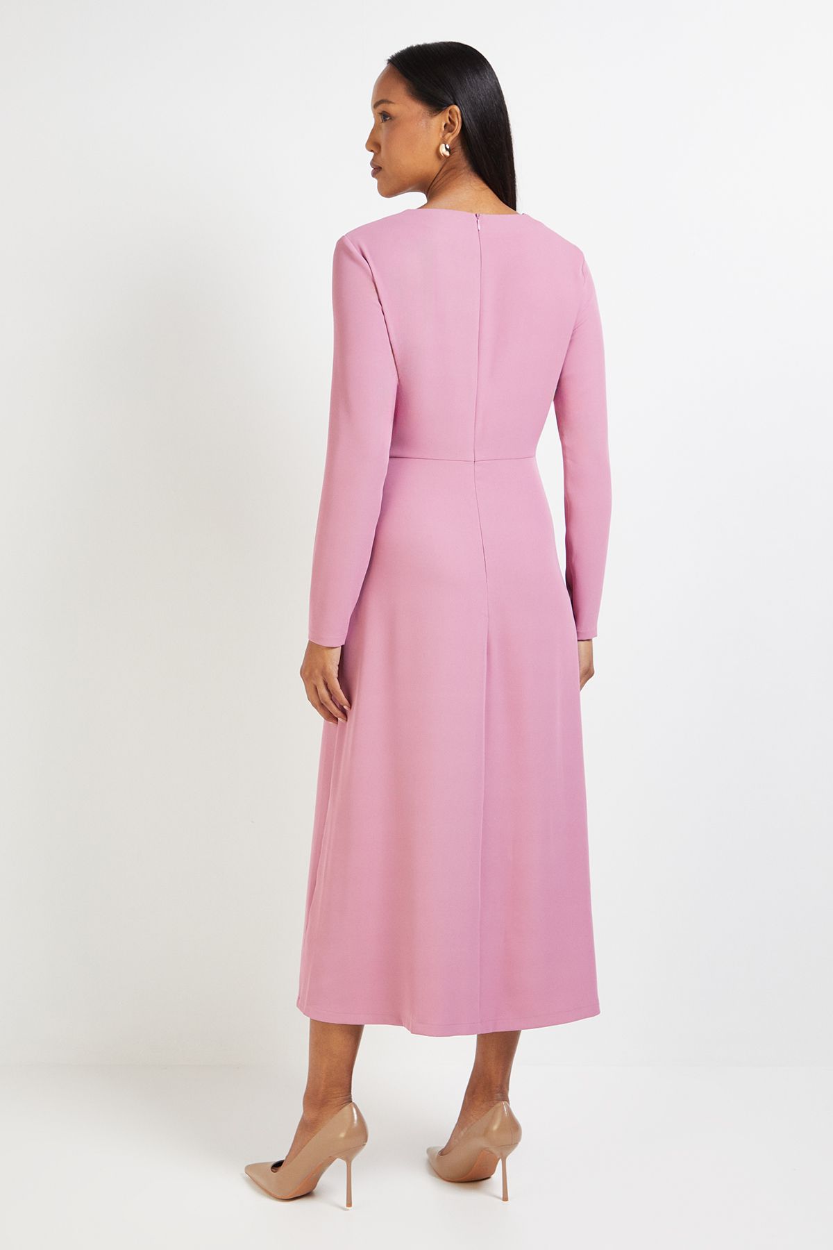 Principles Pleat Detail Crepe Midi Dress Pink image 3