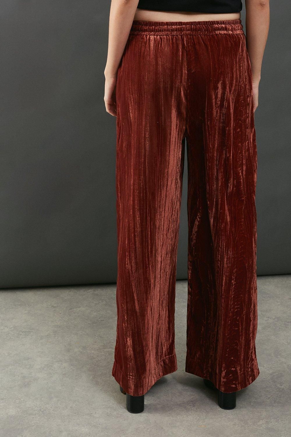 Warehouse Premium Crushed Velvet Drawstring Trouser Rust image 3