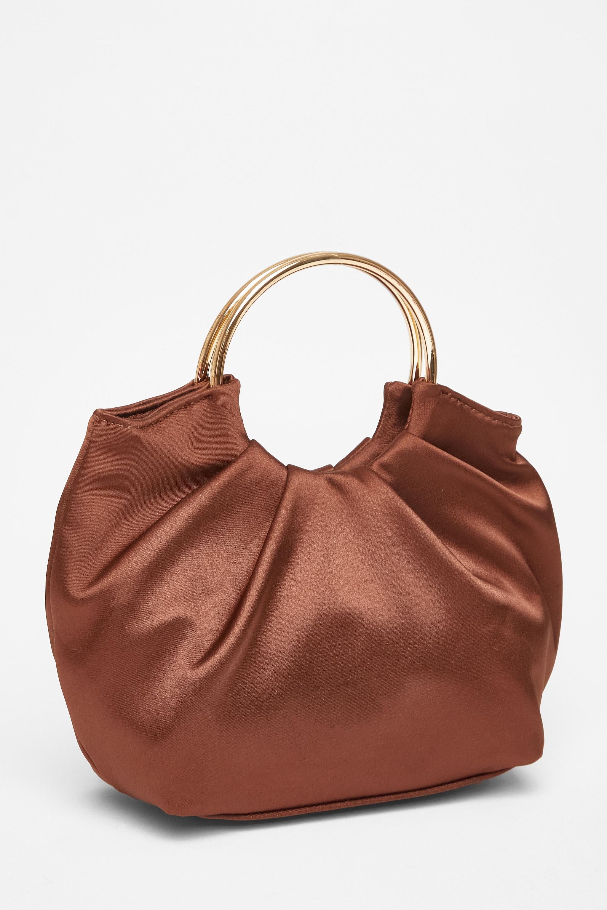 Quiz Brown Satin Pleated Top Handle Bag image 1