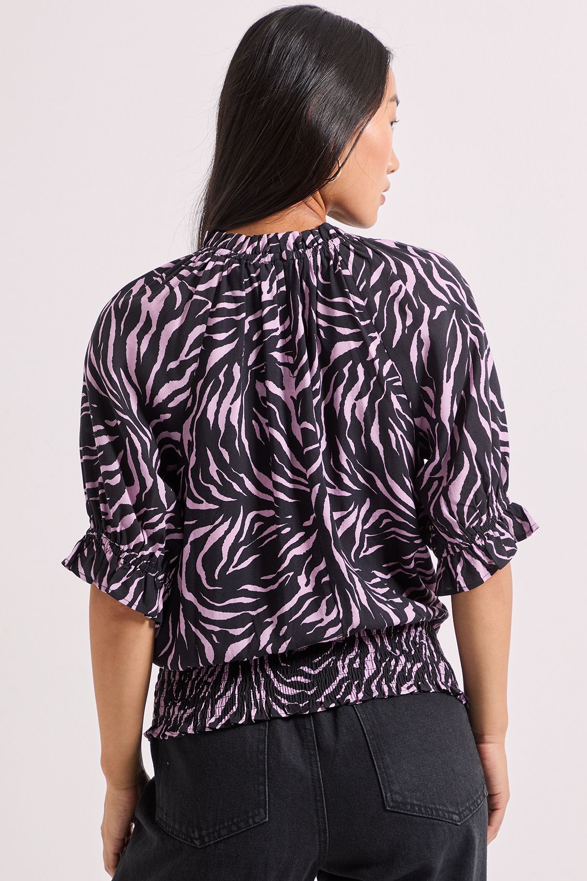 Dorothy Perkins Petite Frill Neck Shirred Cuff Blouse Pink image 3