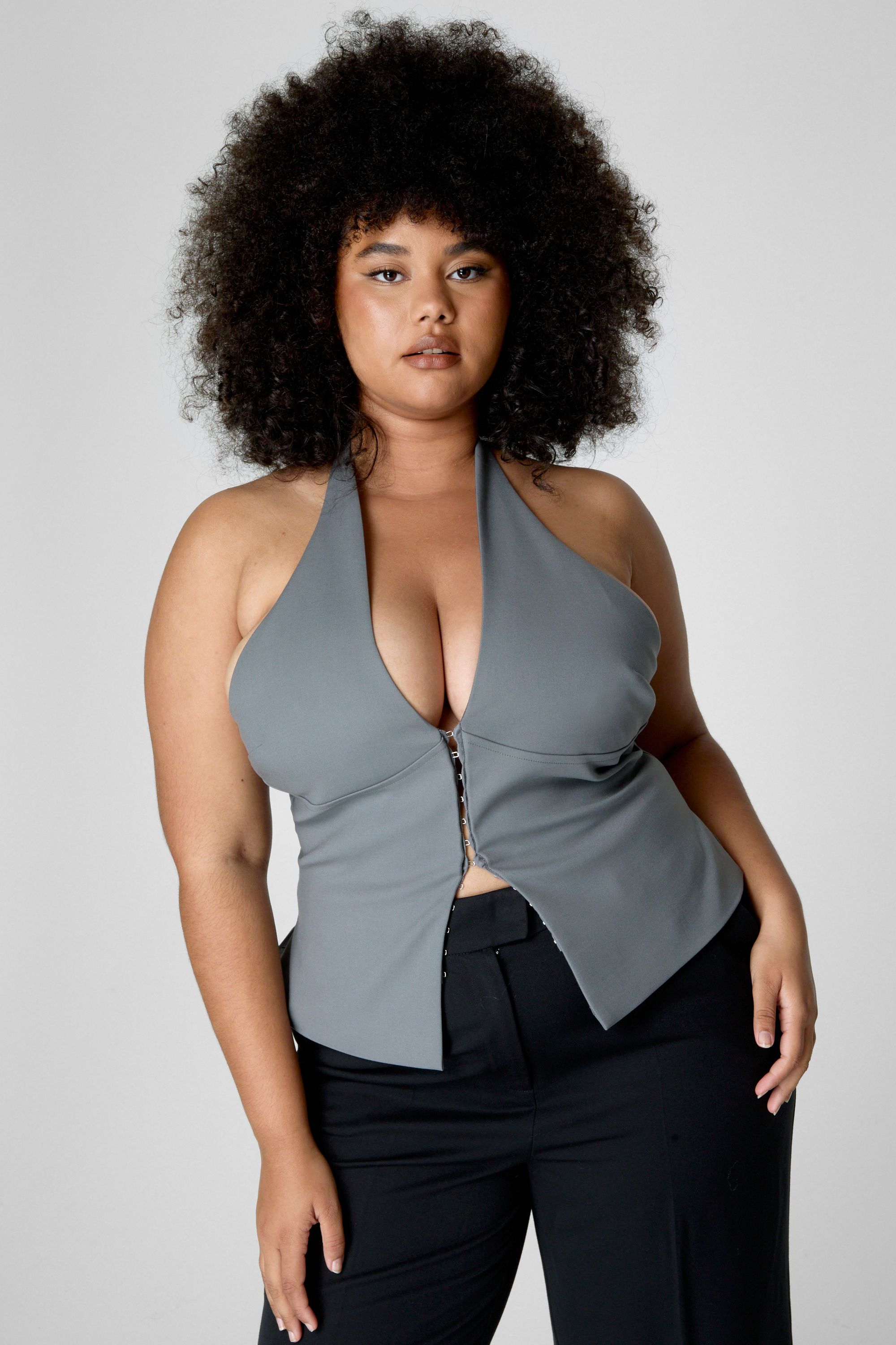 NastyGal Plus Halter Lace Back Waistcoat Charcoal image 1