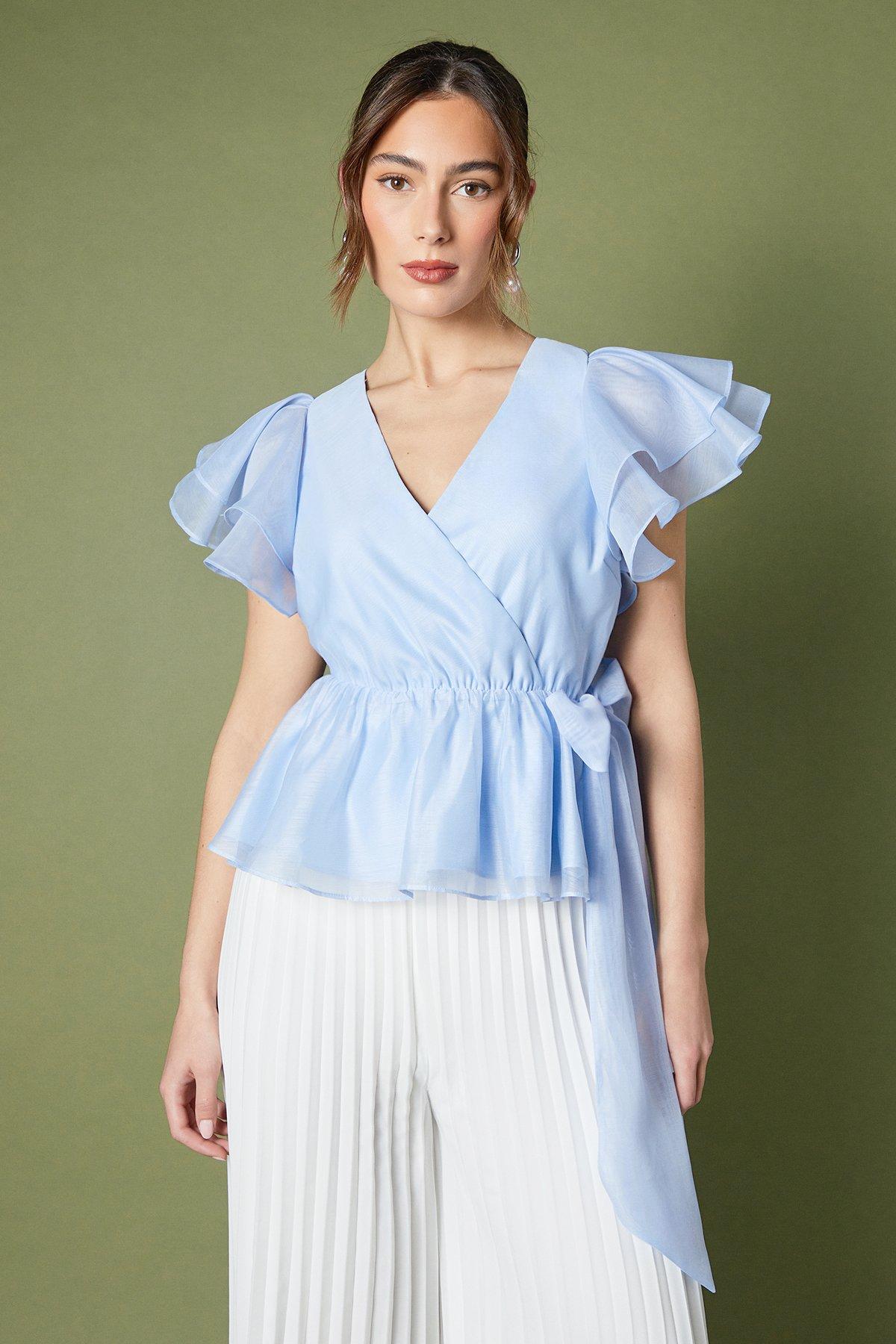 Coast Organza Frill Wrap Top Blue image 2