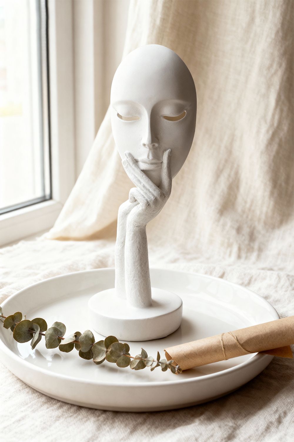 Living and Home 29x10cm White Living Room Accessories Ornaments Resin Meditation Figurine for Home, Office & Study Décor image 1