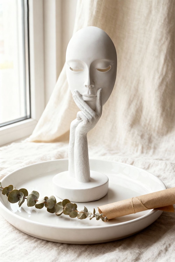 Living and Home 29x10cm White Living Room Accessories Ornaments Resin Meditation Figurine for Home, Office & Study Décor