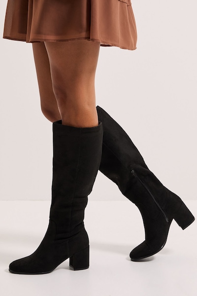 Dorothy Perkins Keeley Round Toe Medium Block Heel Knee High Boots Natural Black