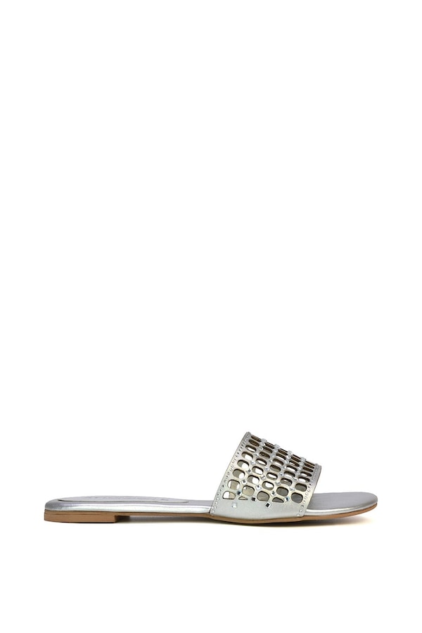 XY London 'Abbie' Mesh Strappy Diamante Slip On Flat Sandals Sliders