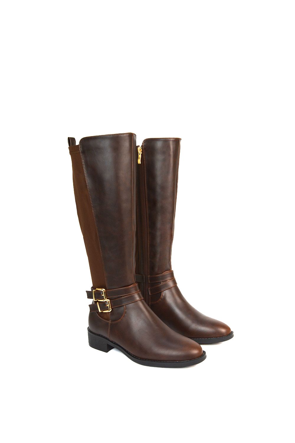 XY London 'Charlie'' Flat Heel Zip Up Knee High Stretchy Boots With Buckle image 4