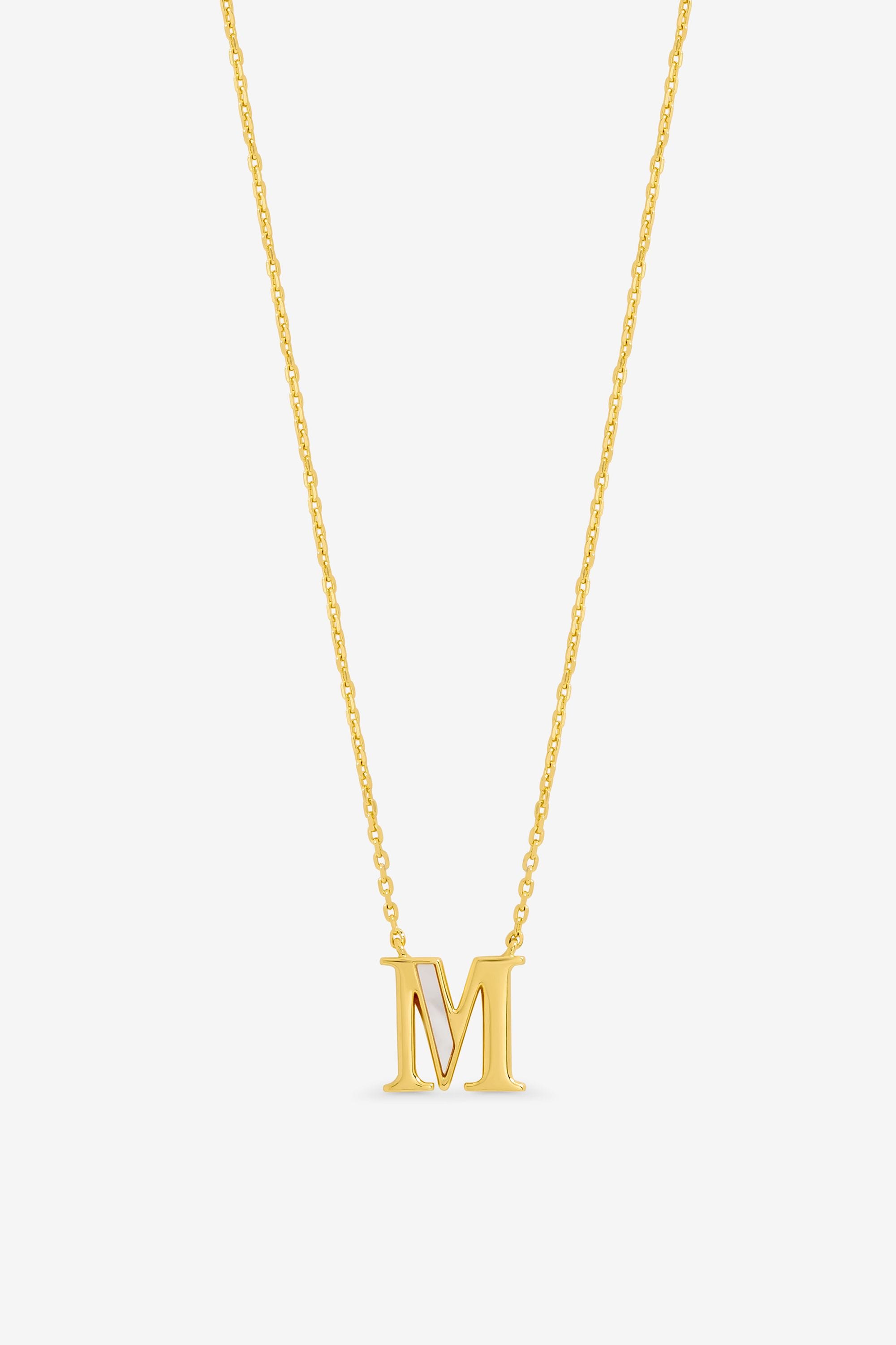 Inicio 14K Gold Plated and Mother of Pearl Initial Pendant - M - Gift Pouch image 1