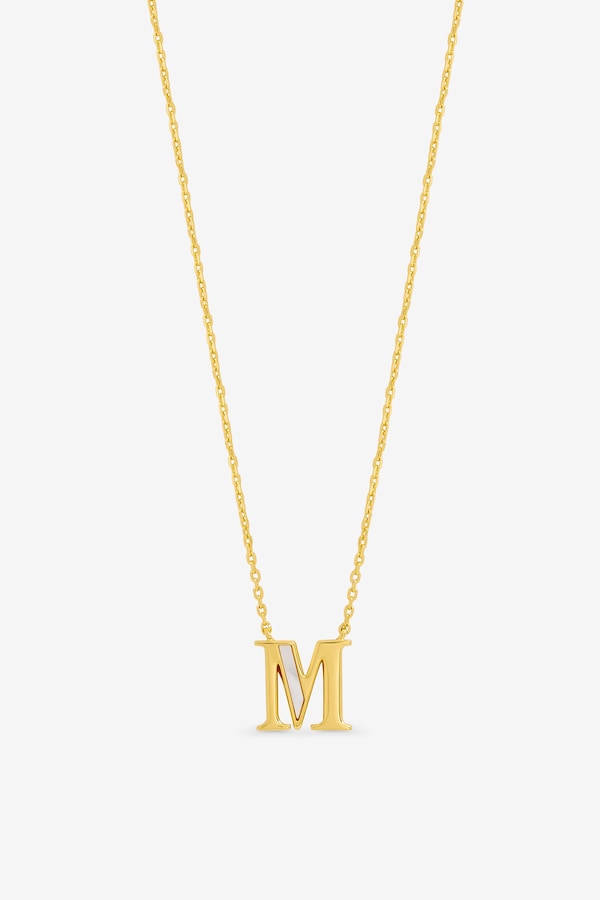 Inicio 14K Gold Plated and Mother of Pearl Initial Pendant - M - Gift Pouch