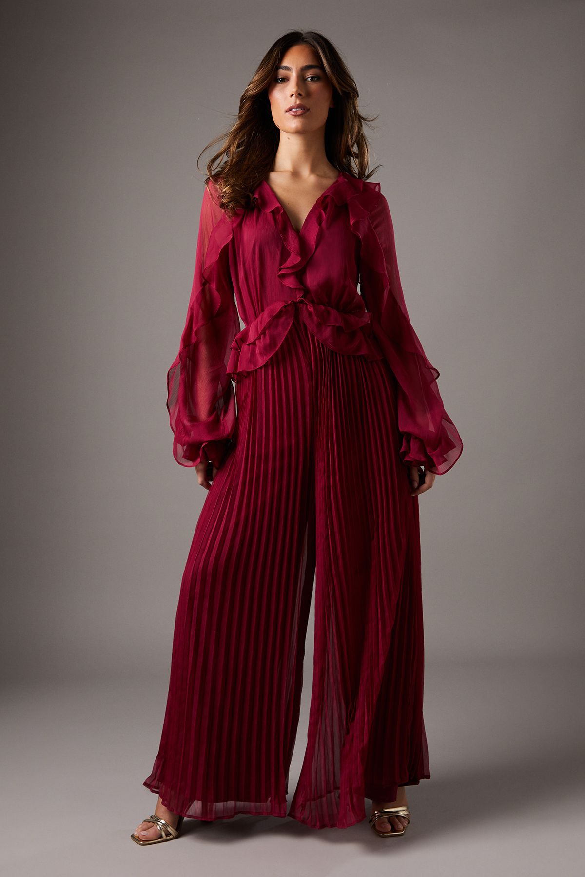 Coast Soft Chiffon Frill Jumpsuit Berry image 1