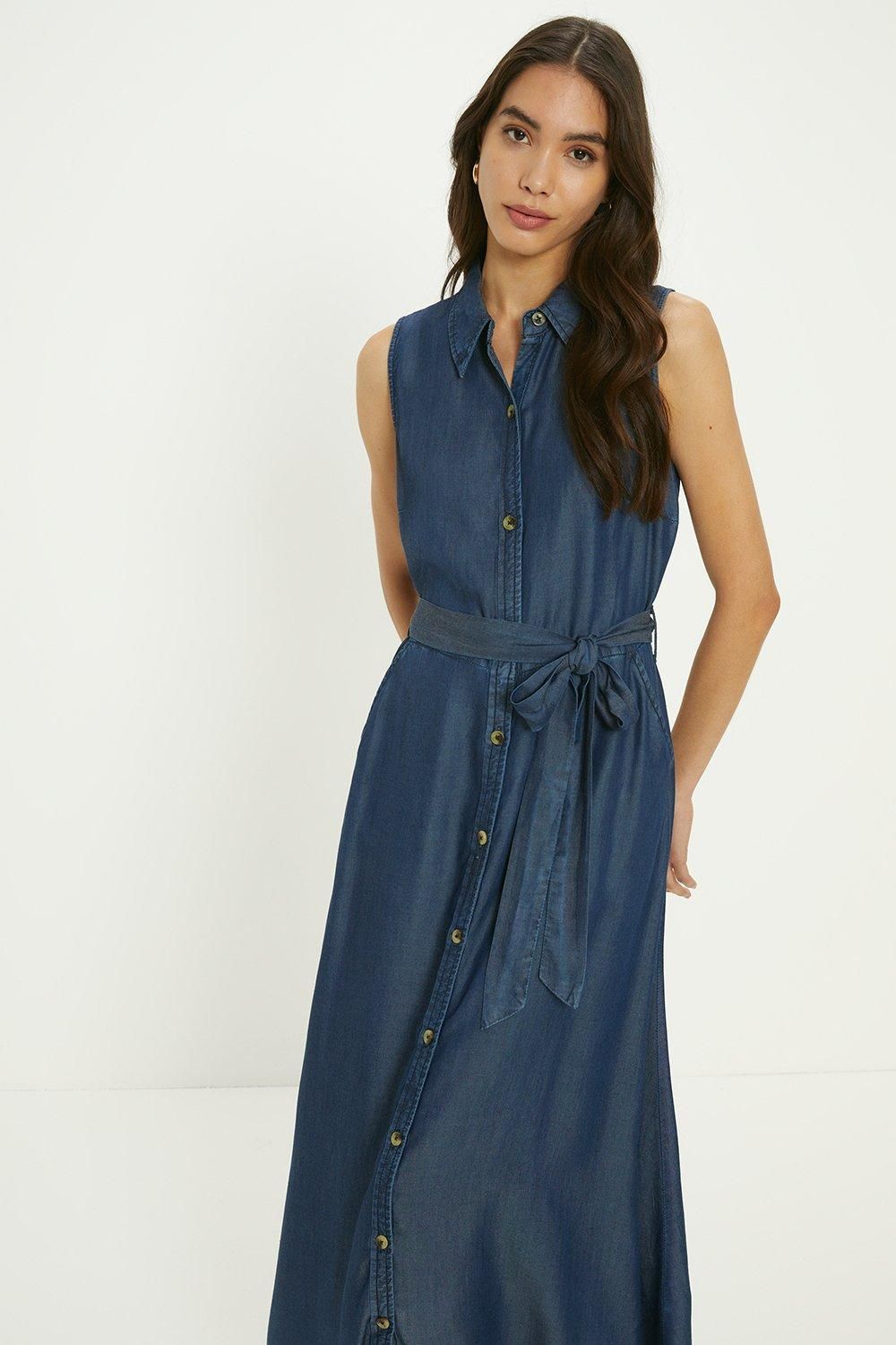 Oasis Sleeveless Midi Shirt Dress Dark Wash image 2