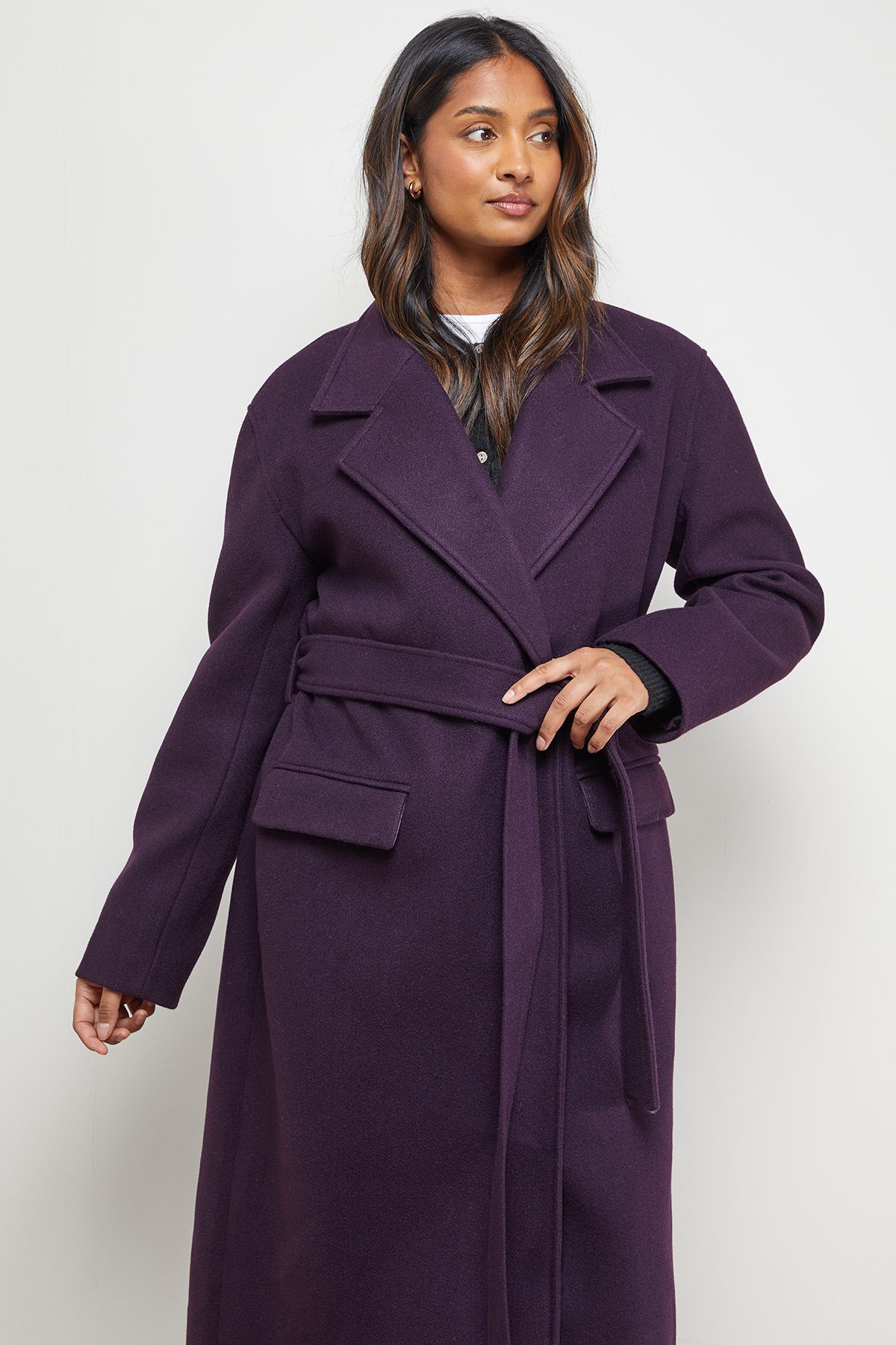 Oasis Tie Belt Detail Midi Coat Berry image 4