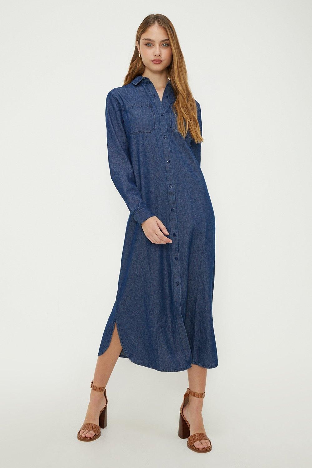 Dorothy Perkins Denim Shirt Midi Dress Washed Indigo image 1