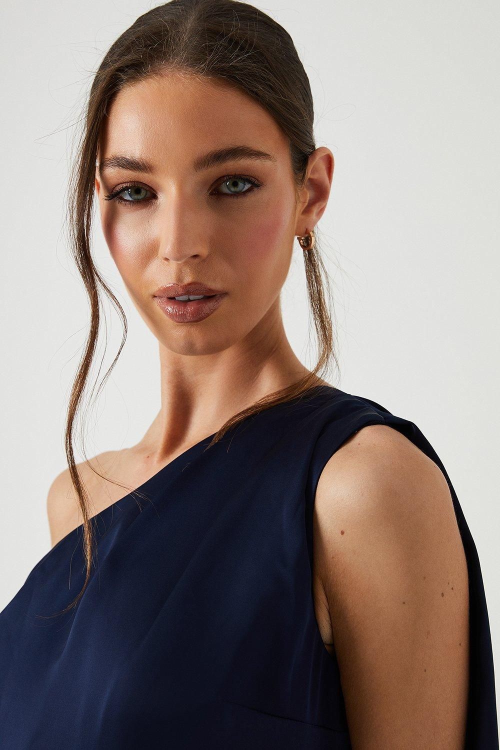 Coast Coast Honoured Drape One Shoulder Satin Maxi Bridesmaid Dress Navy image 4