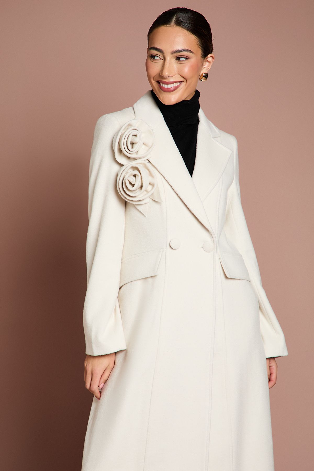 Coast Lisa Tan Occasion Floral Detail Longline Coat Ivory image 4