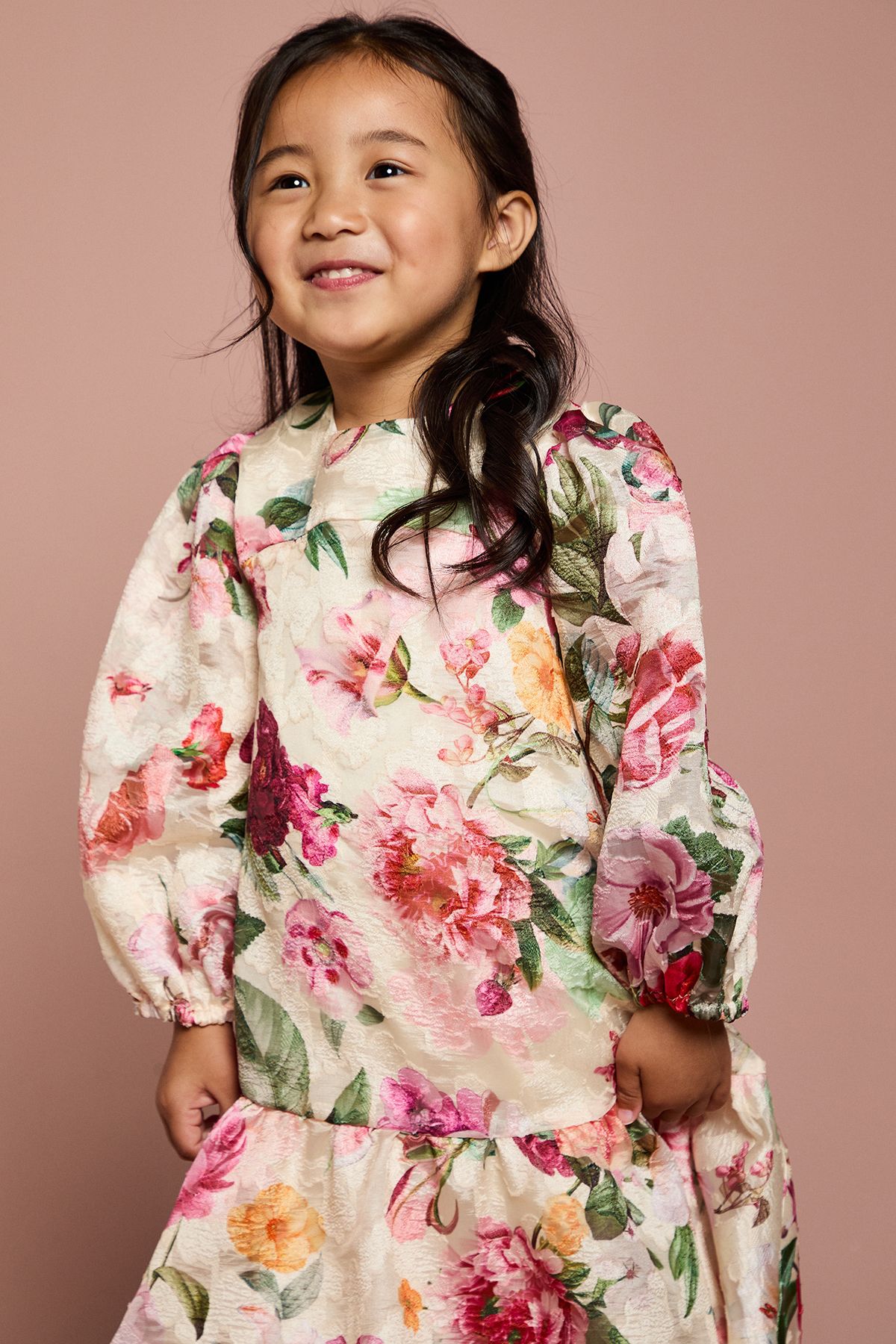 Coast Children's Floral Jacquard Puff Sleeve Dress Cream image 3