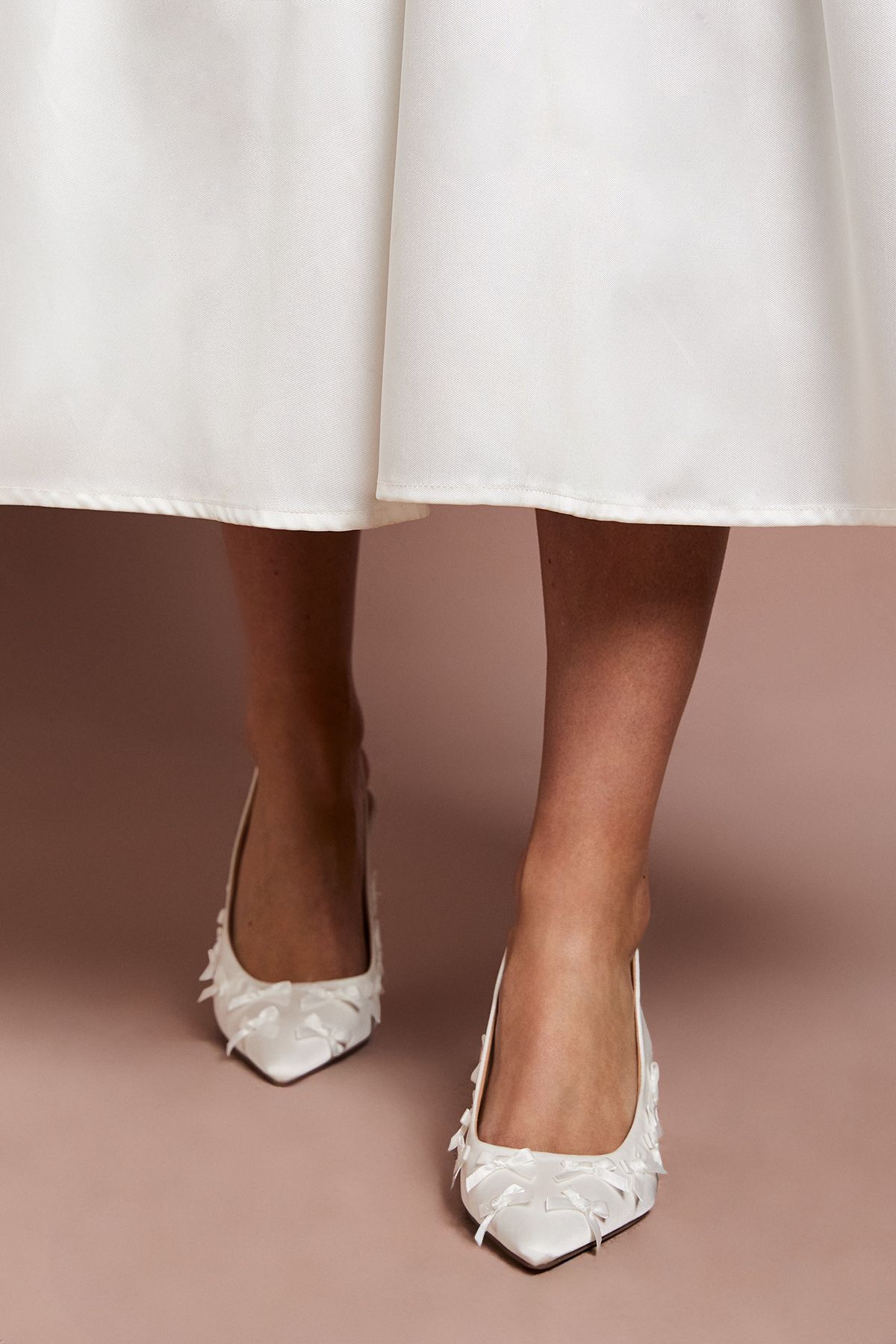 Oasis Bridal Belle Satin Mini Bow Slingback High Stiletto Court Shoes Ivory image 3