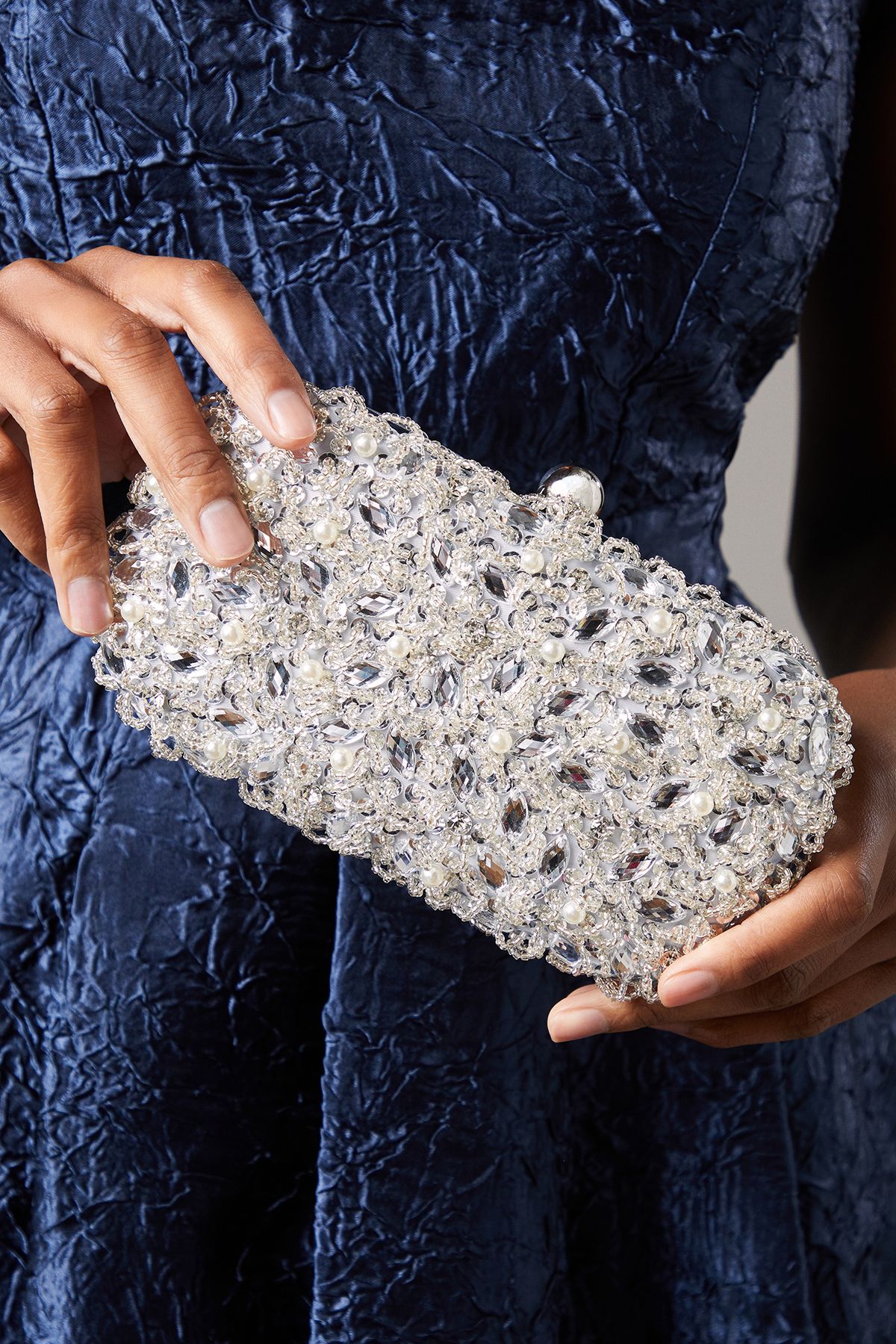 Coast Pear Embellished Hard Clutch Bag Silver image 2