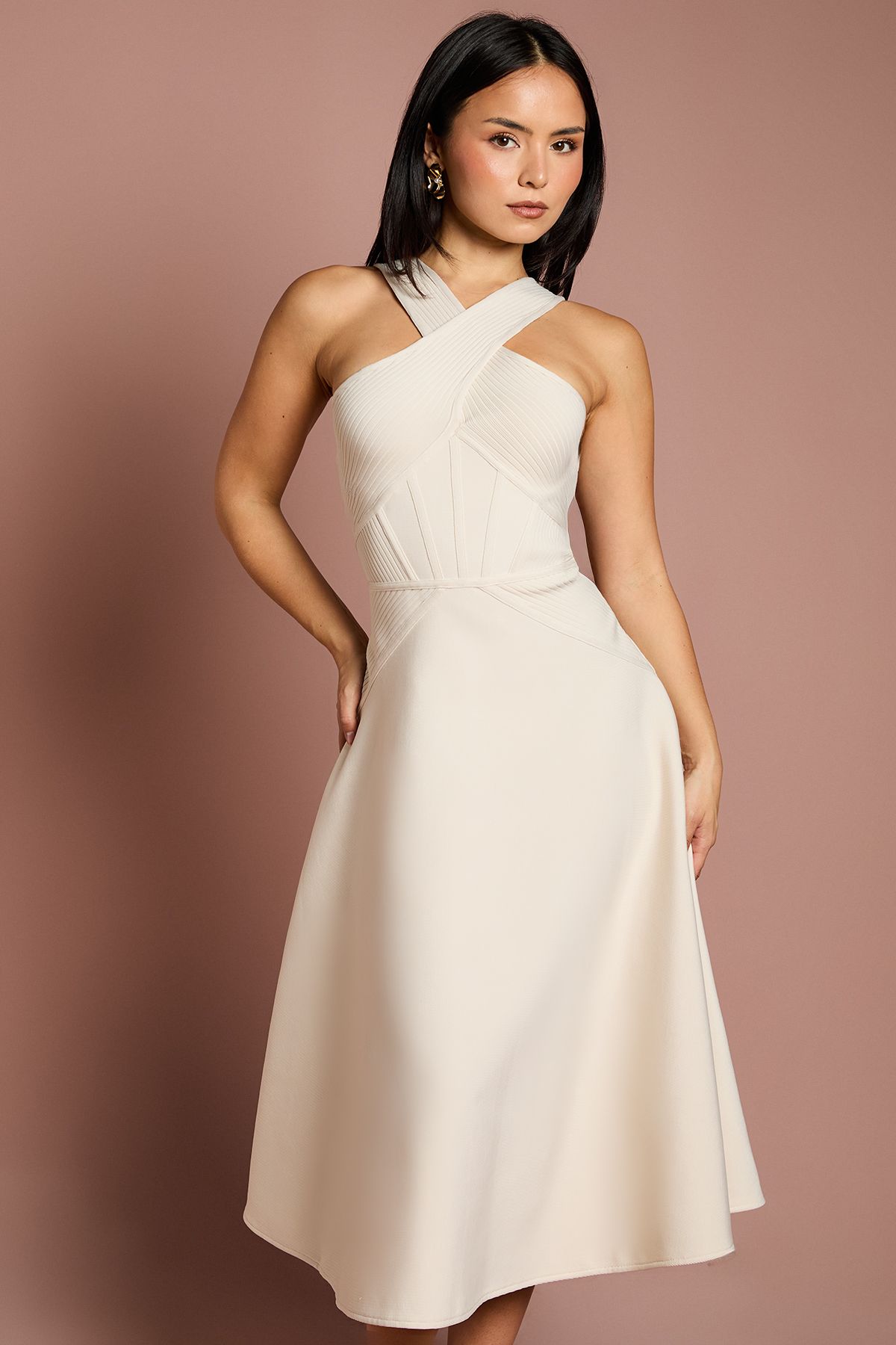 Coast Petite Bandage Cross Neck Midi Dress Stone image 4