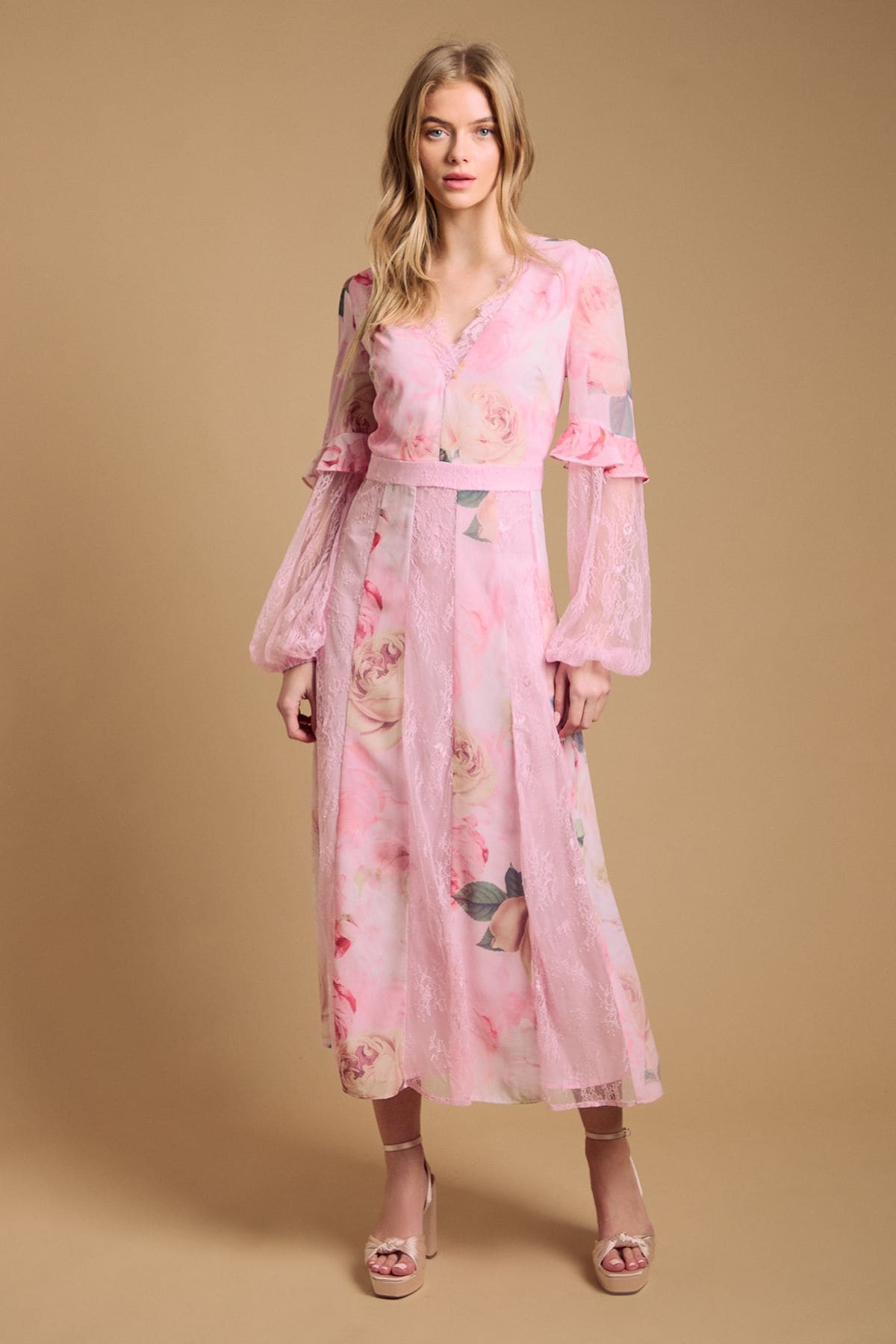 Oasis Lace Panel Midi Dress Pink image 1