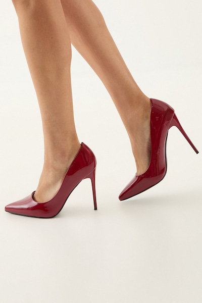 MissPap Faux Patent Leather High Flared Stiletto Heel Court Shoes Red